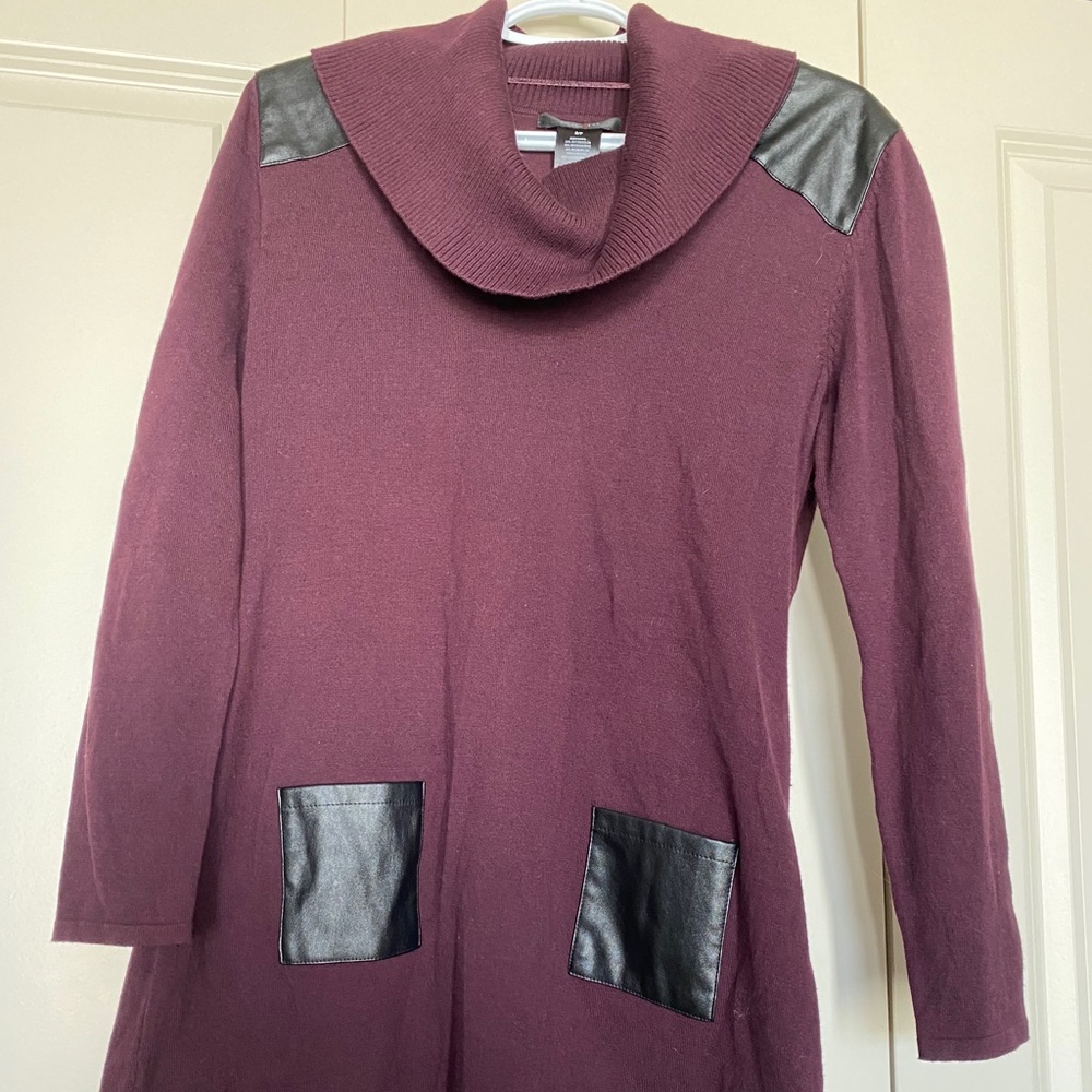 Burgundy tunic cowl neck sweater with pockets